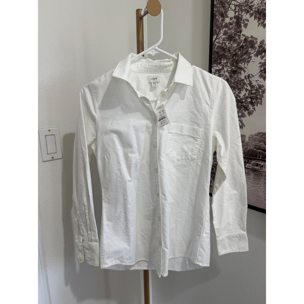 J.Crew White Oxford Long Sleeve Button Down Shirt BP533 Petite Small NEW